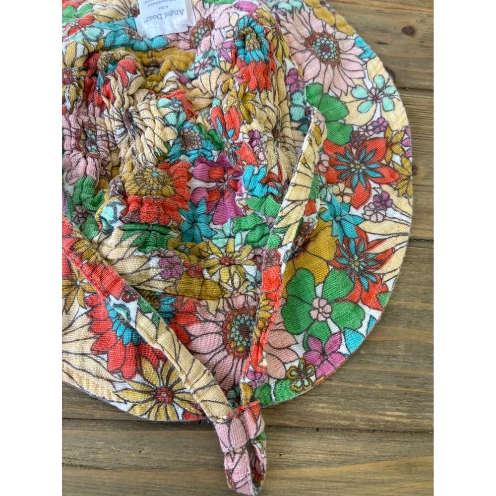 Angel Dear Floral Sun Hat Organic Cotton Kids 6-12M Multicolor Excellent